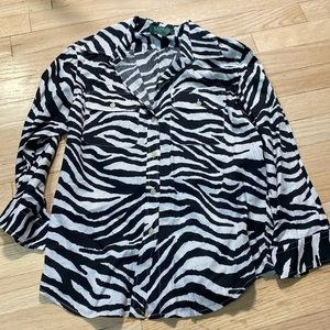 Lauren Ralph Lauren zebra striped button down shirt small petite